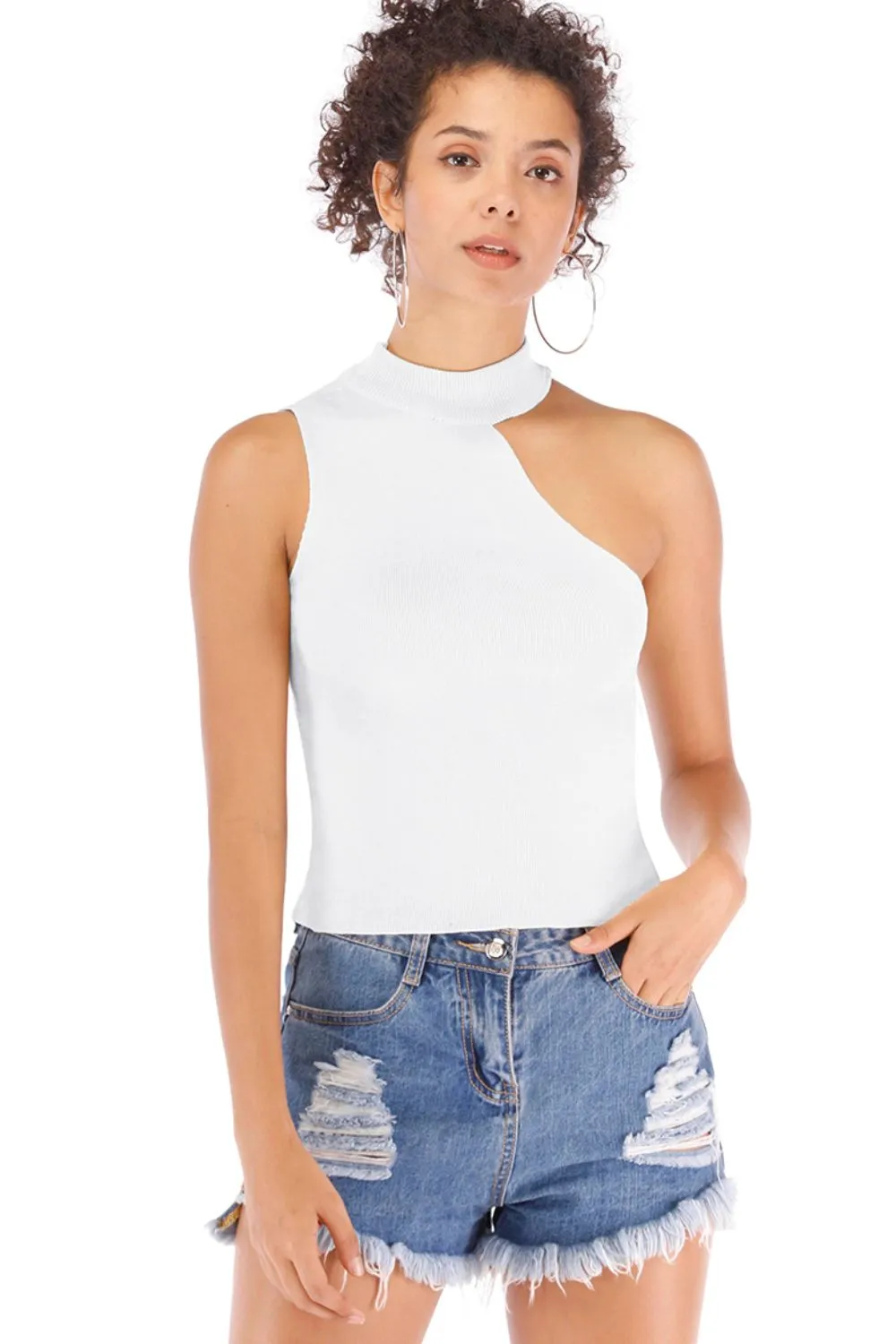 Asymmetrical Sleeveless Rib-Knit Top, image 12