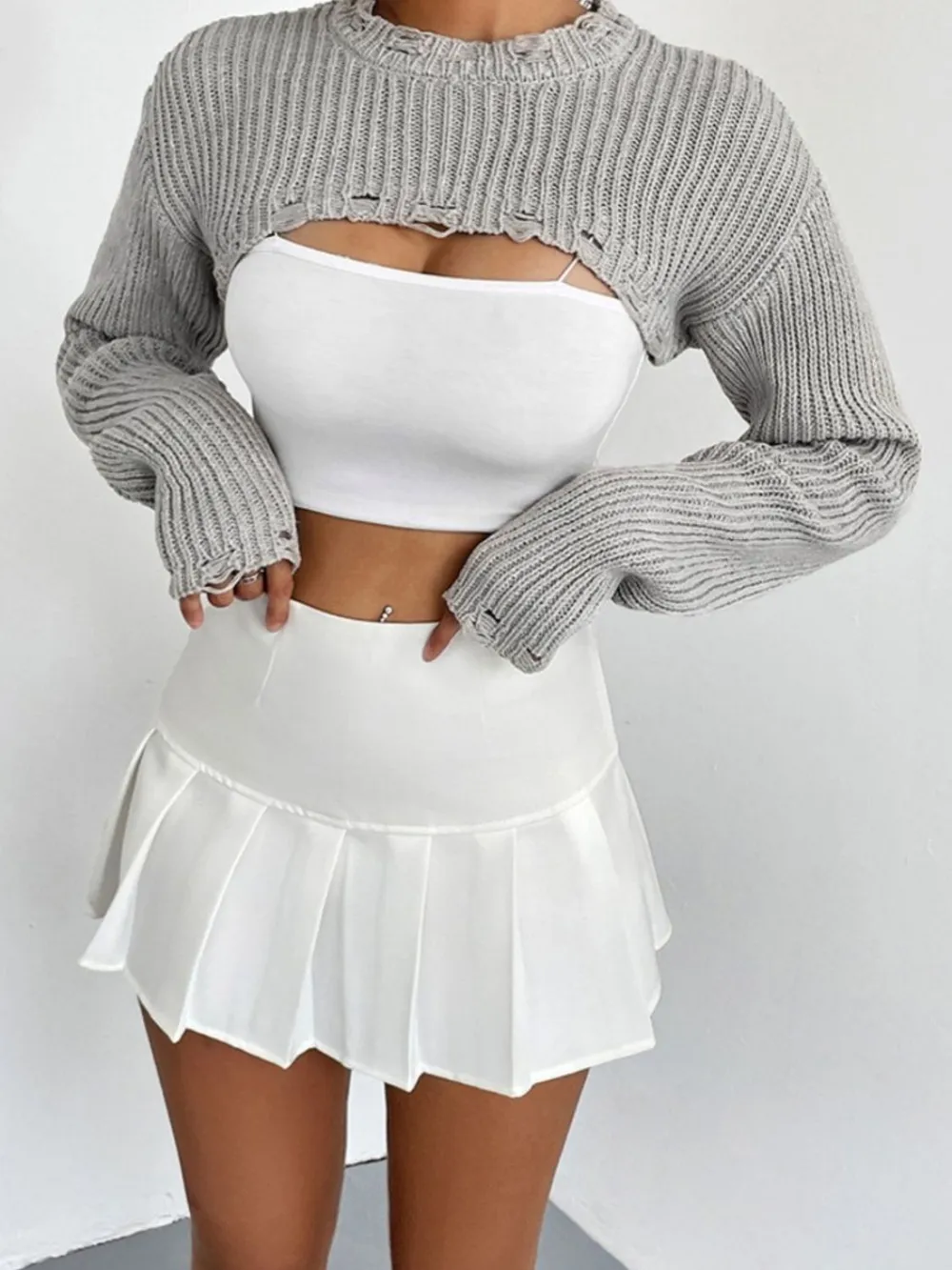 Distressed Long Sleeve Cropped Sweater, image 3