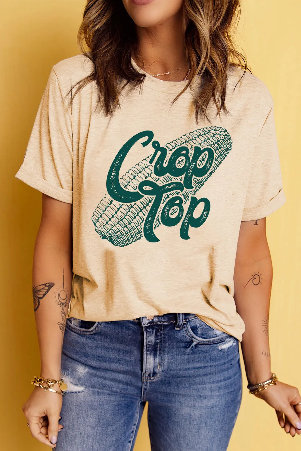 Corn Letter Graphic Cuffed Tee, image 6