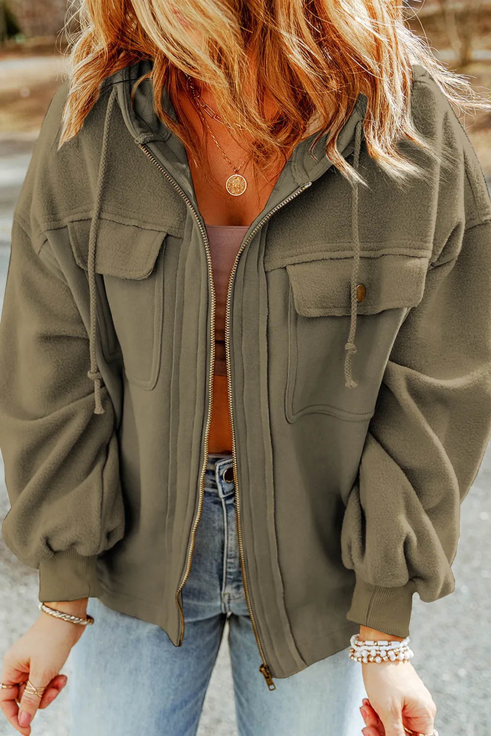 Zip-Up Drawstring Hooded Jacket, image 13