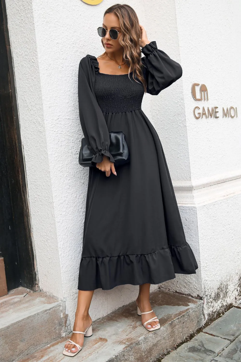 Smocked Ruffle Hem Flounce Sleeve Dress, image 17