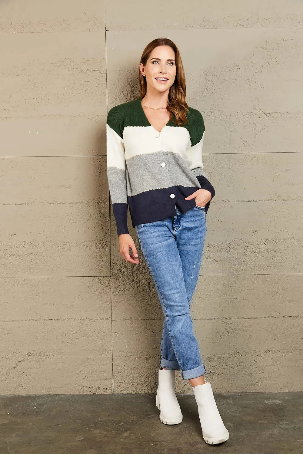 Color Block V-Neck Button Down Cardigan, image 11