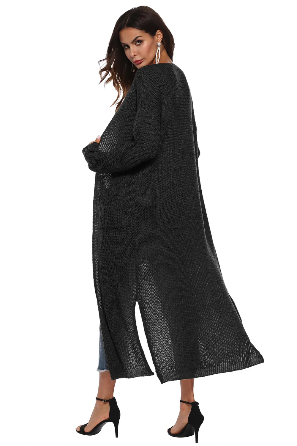 Long Sleeve Open Front Buttoned Cardigan, image 16