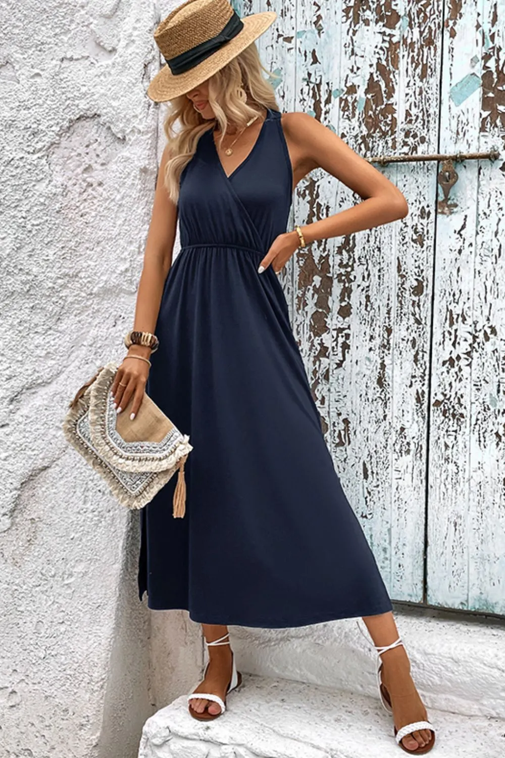 Surplice Neck Slit Sleeveless Dress, image 7