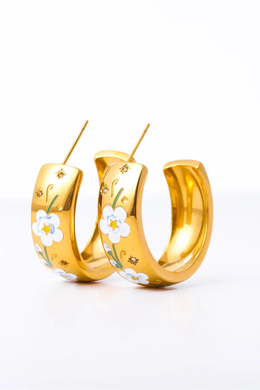 Stainless Steel 18K Gold Plated Ring Shape C-Hoop Earrings, image 8