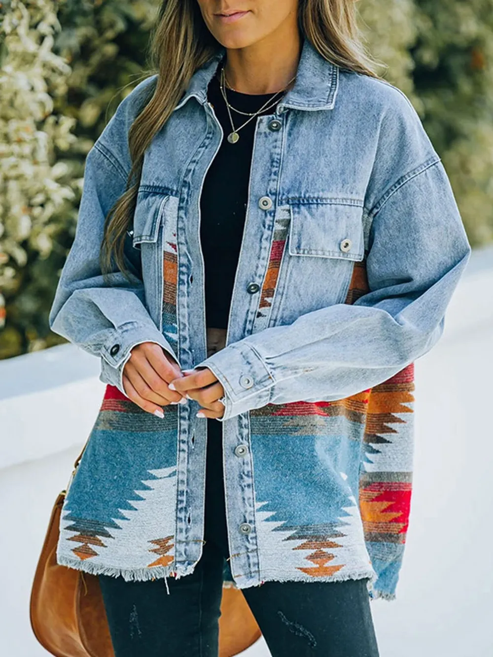 Collared Neck Dropped Shoulder Denim Jacket, image 9
