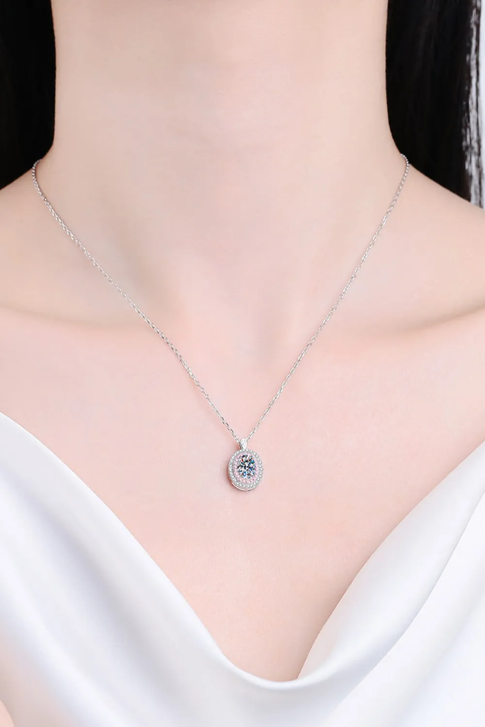 925 Sterling Silver Rhodium-Plated 1 Carat Moissanite Pendant Necklace, image 5