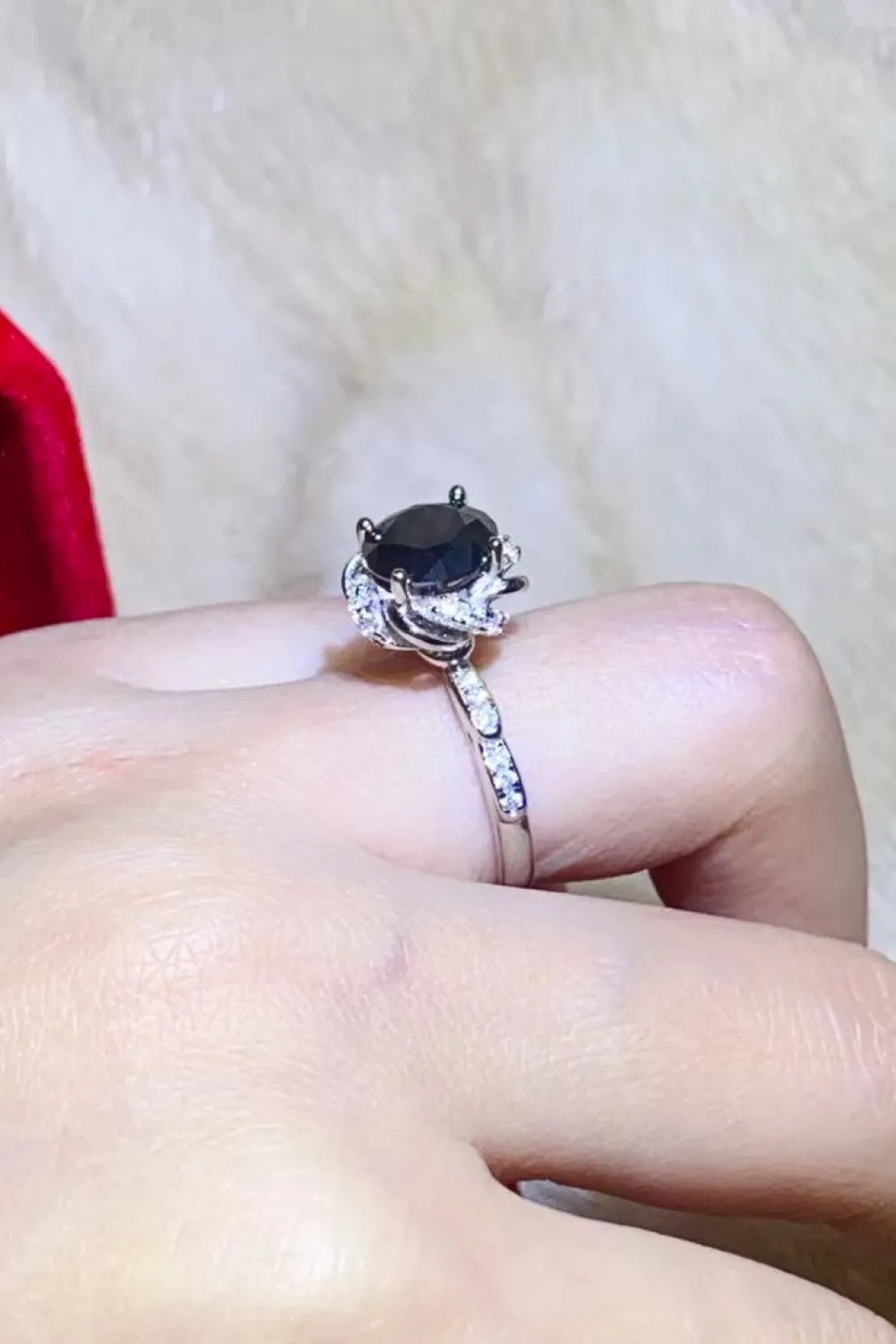 2 Carat Black Moissanite Floral Ring, image 3
