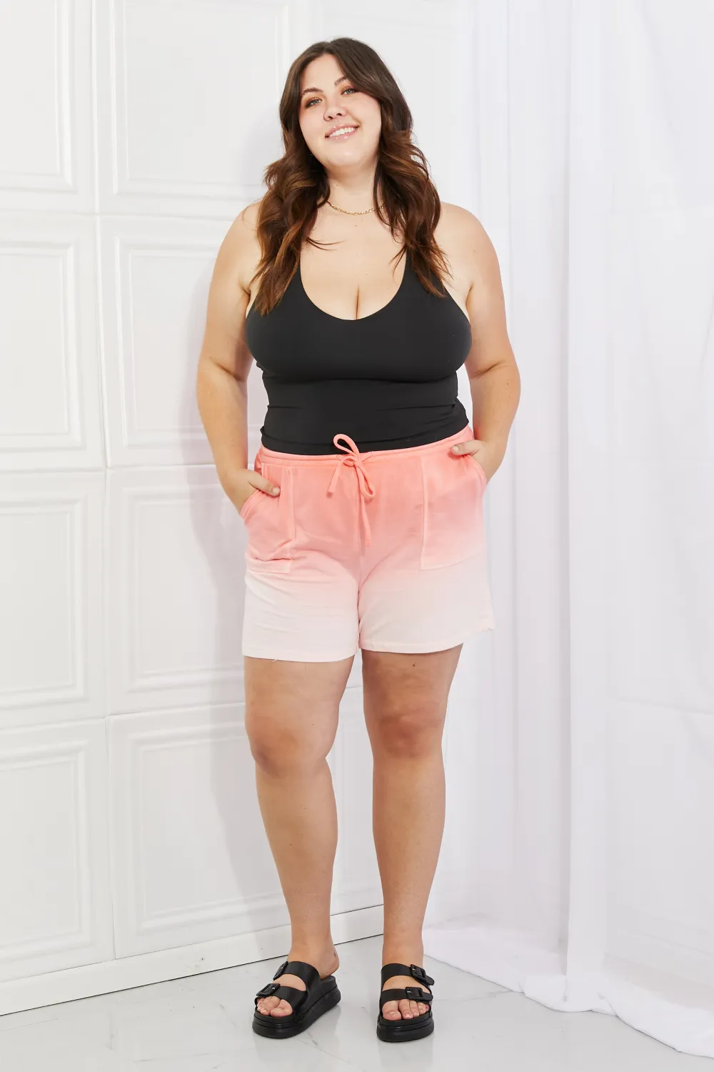 In The Zone Full Size Dip Dye High Waisted Shorts in Coral, image 8