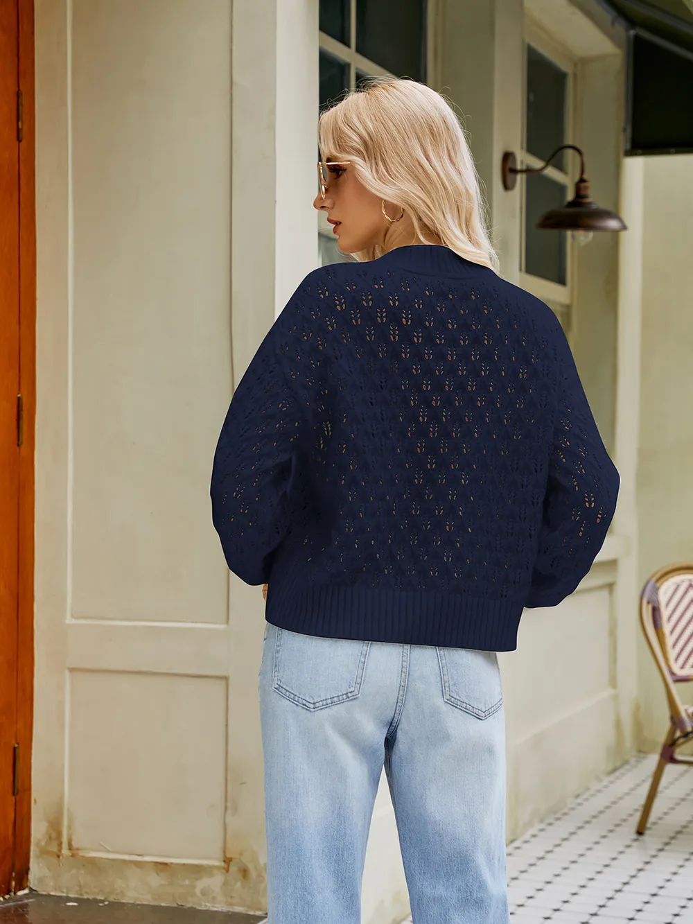 Openwork Round Neck Sweater, image 5
