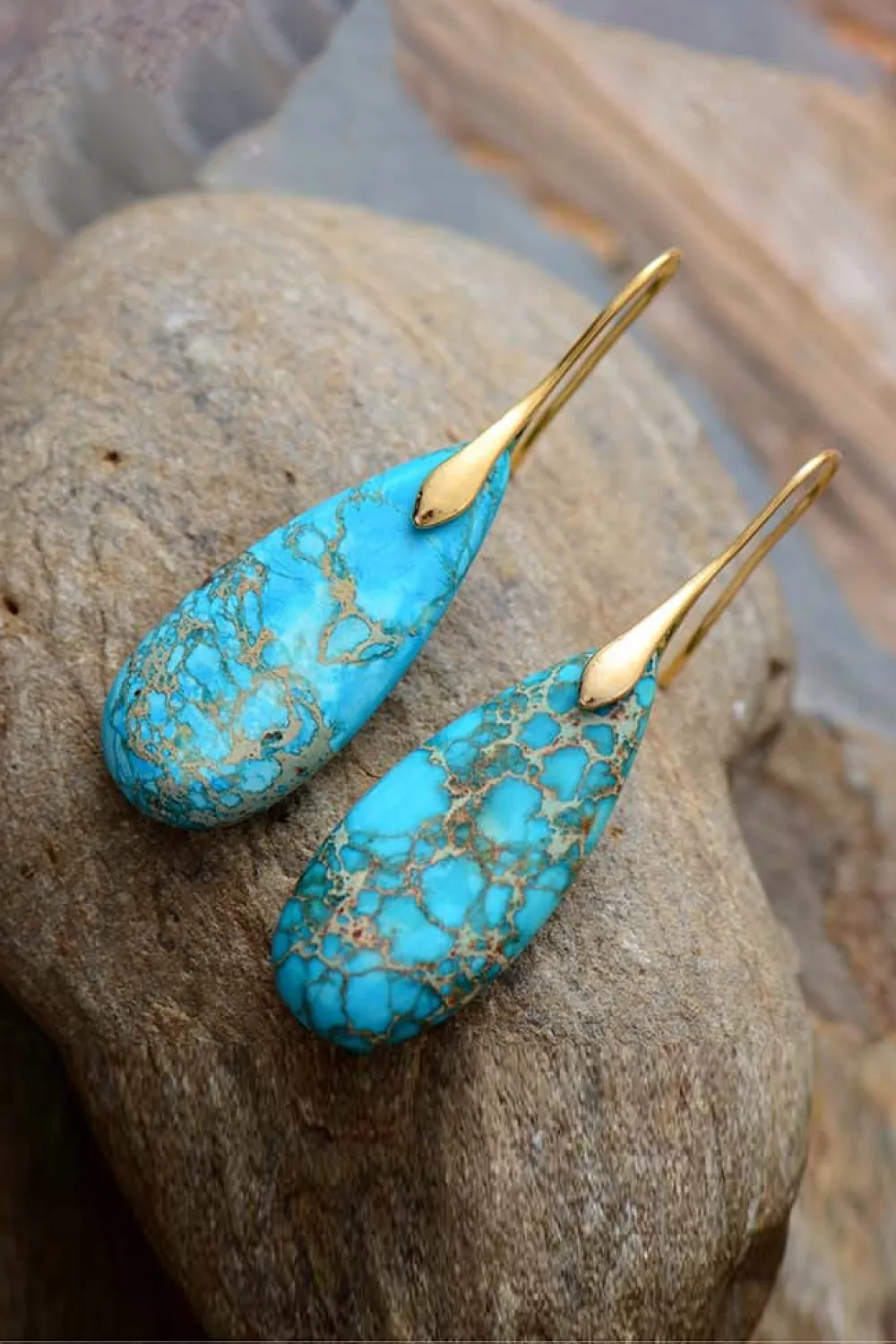Handmade Teardrop Shape Natural Stone Dangle Earrings, image 7