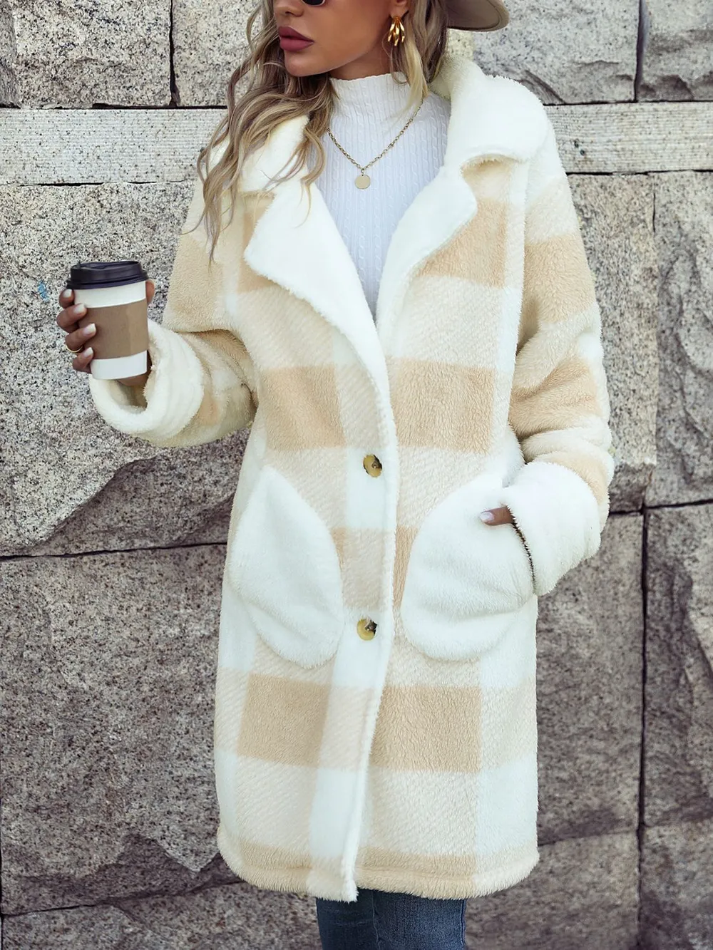 Plaid Button Down Coat with Pockets, image 5