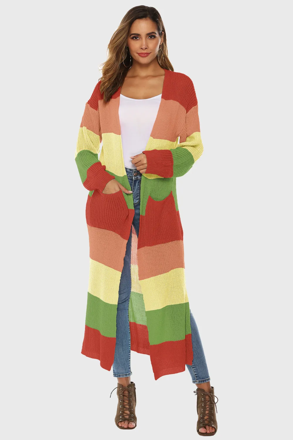 Color Block Long Sleeve Pocketed Cardigan, image 2
