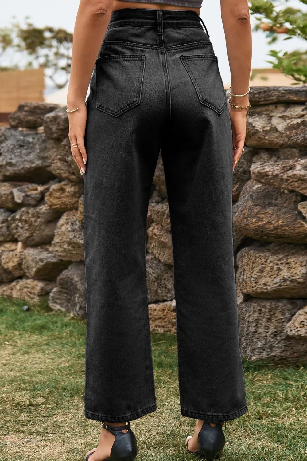 High Waist Loose Fit Ankle Slit Jeans, image 8