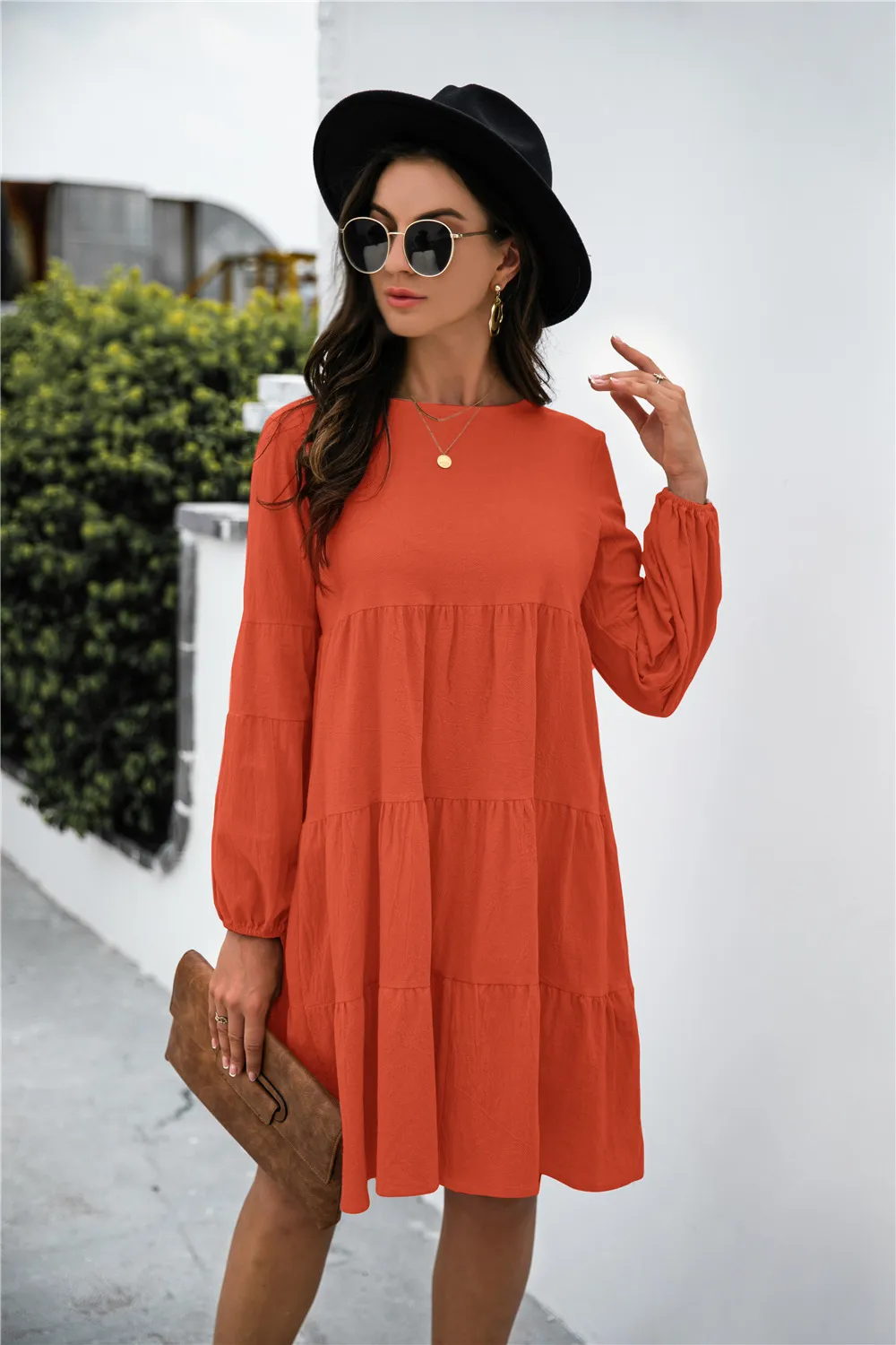 Balloon Sleeve Keyhole Tiered Dress, image 17