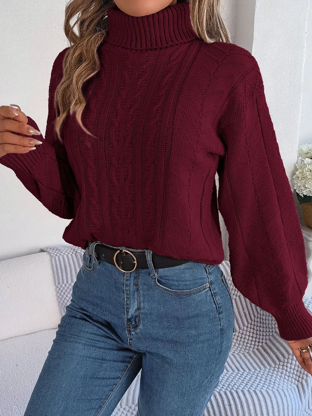 Cable-Knit Turtleneck Sweater, image 6