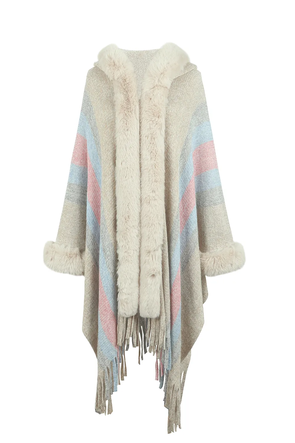 Color Block Fringe Detail Poncho, image 5