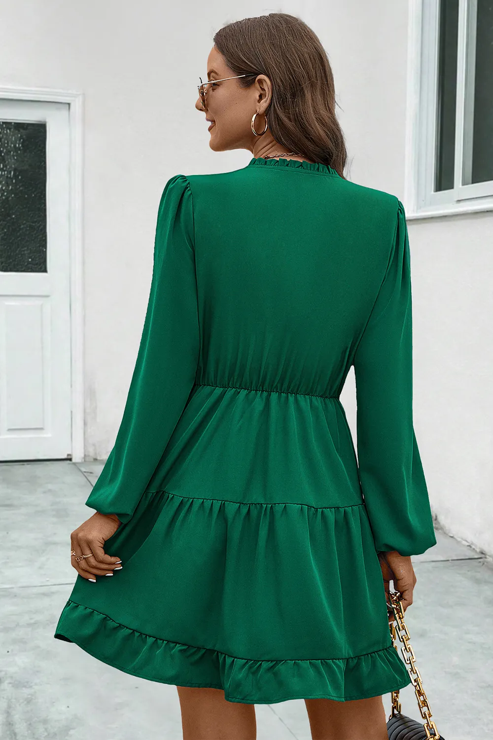 V-Neck Tie Neck Long Sleeve Dress, image 5