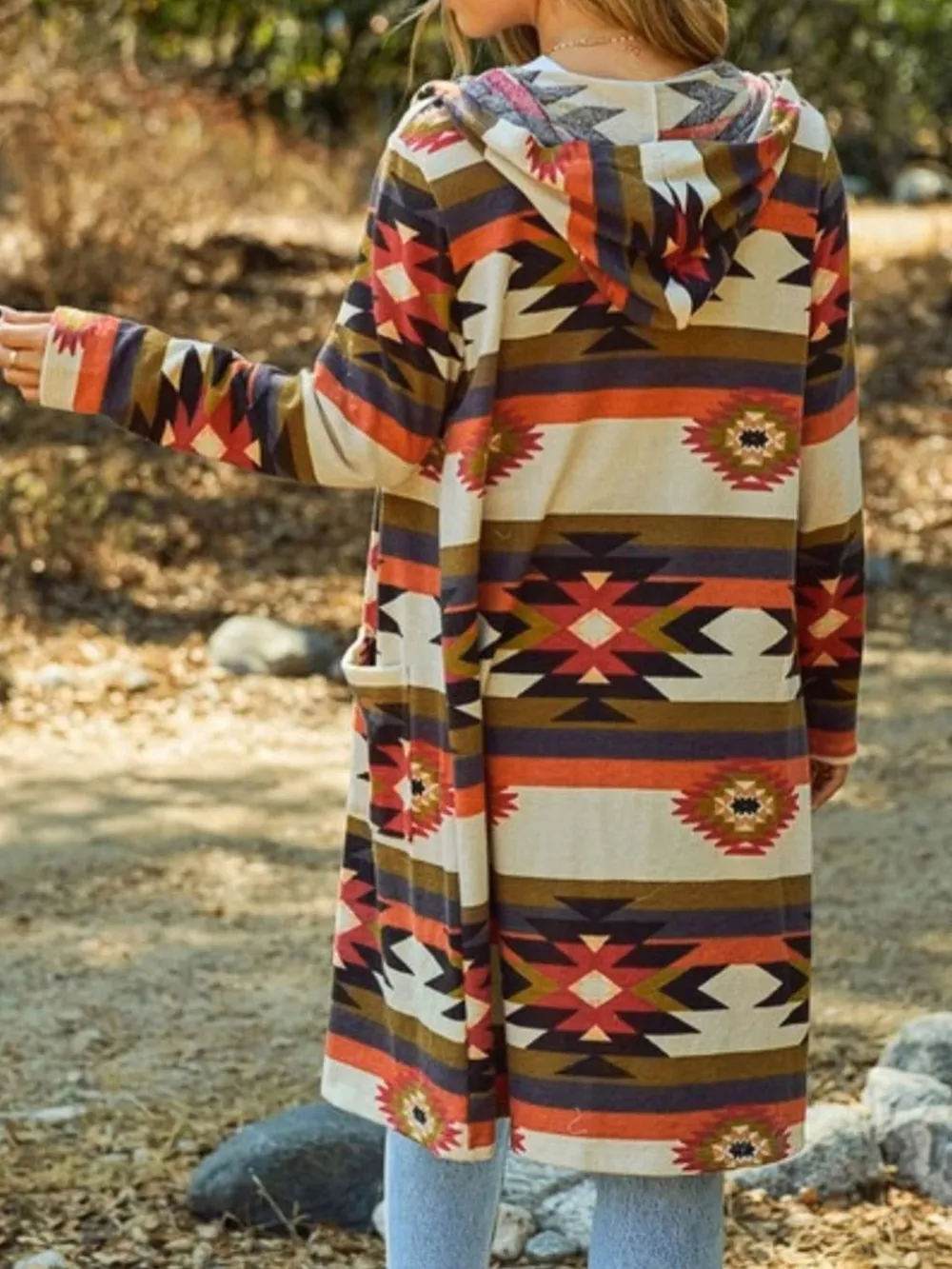 Geometric Hooded Cardigan with Pockets, image 5