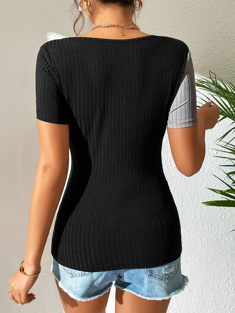 Contrast Cutout Short Sleeve T-Shirt, image 2