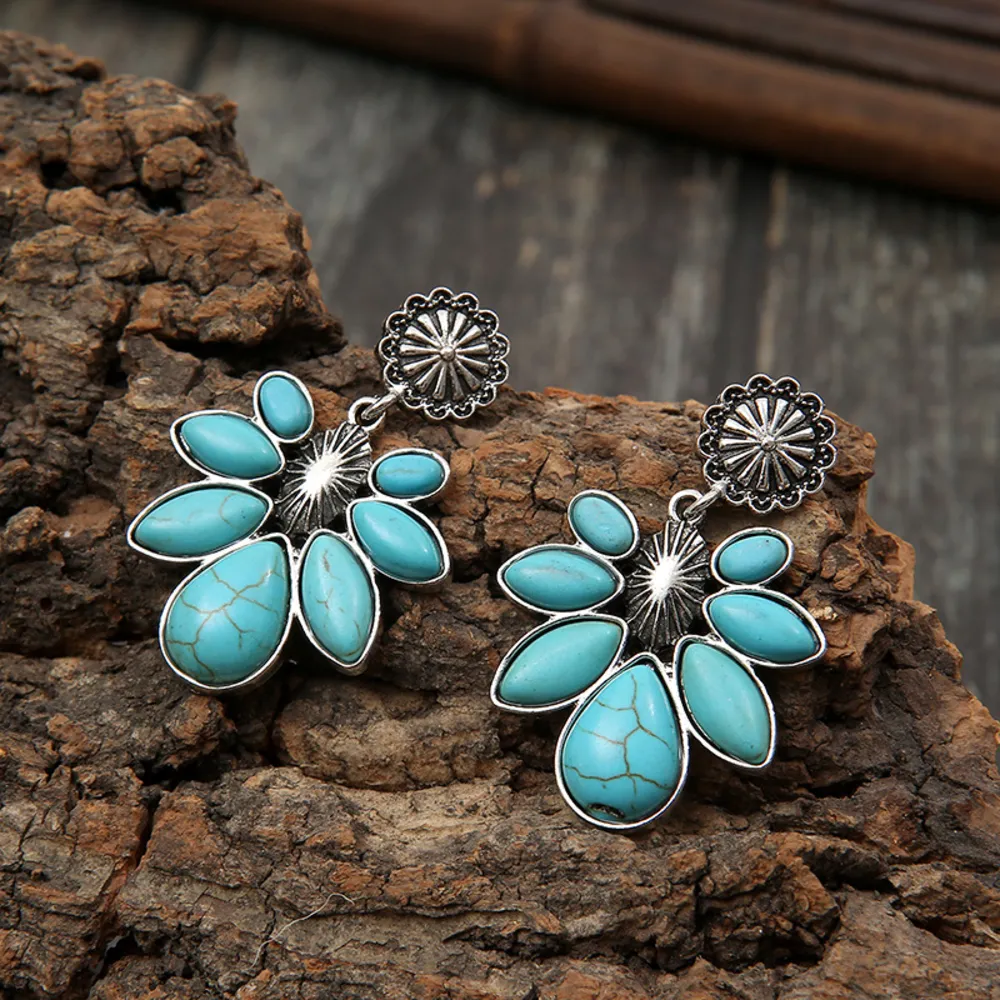 Artificial Turquoise Flower Earrings, image 4