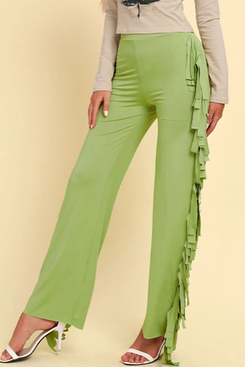 Fringe Trim Wide Leg Pants, image 6