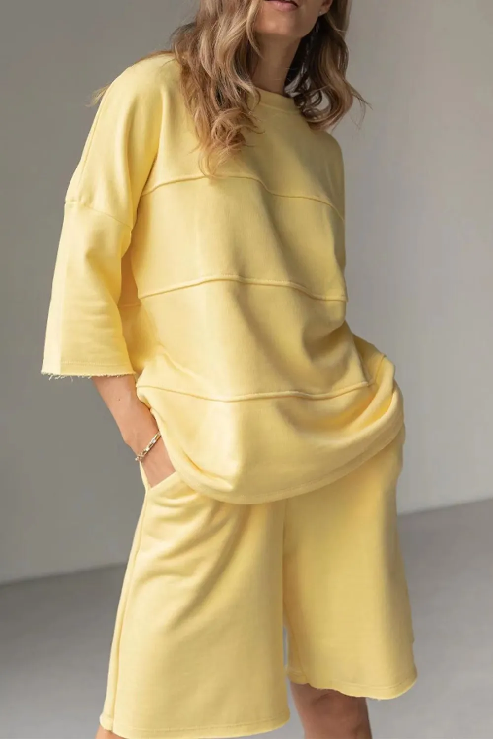 Round Neck Long Sleeve Top and Shorts Set, image 2