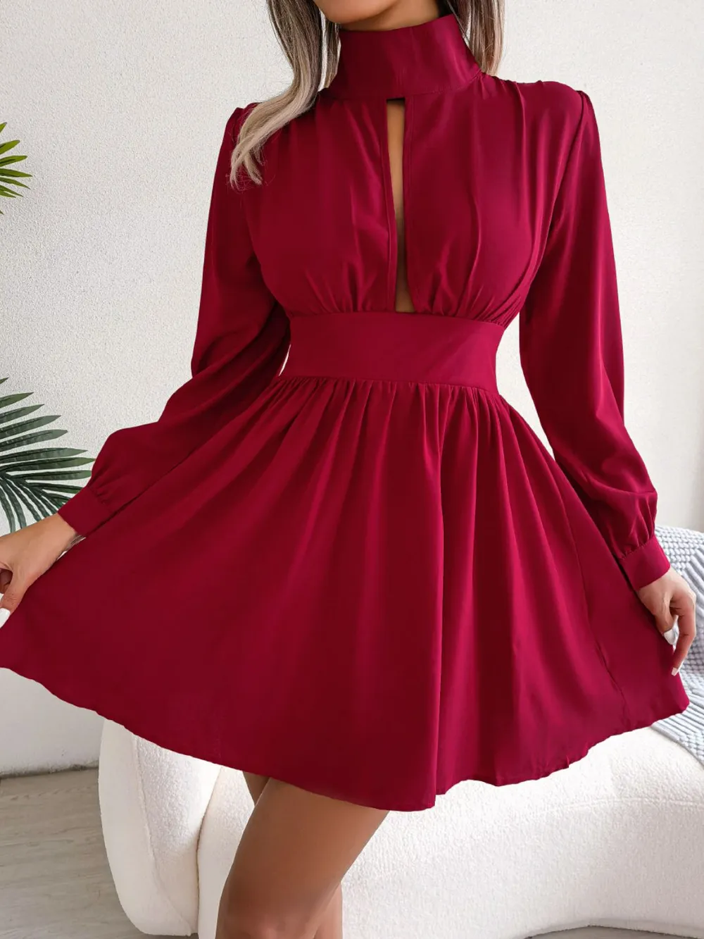 Cutout Turtleneck A-Line Mini Dress, image 7