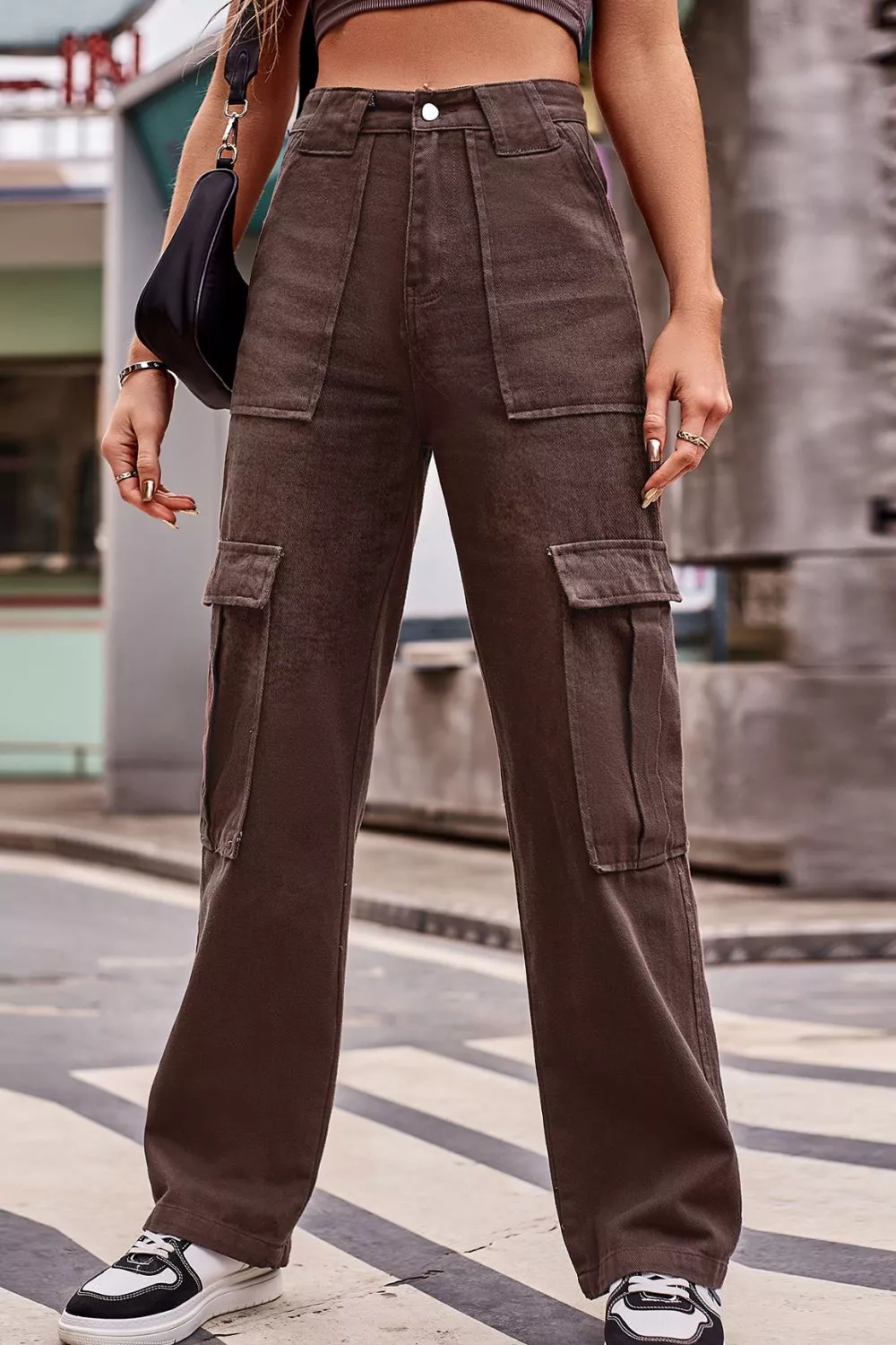 Buttoned High Waist Loose Fit Jeans, image 7