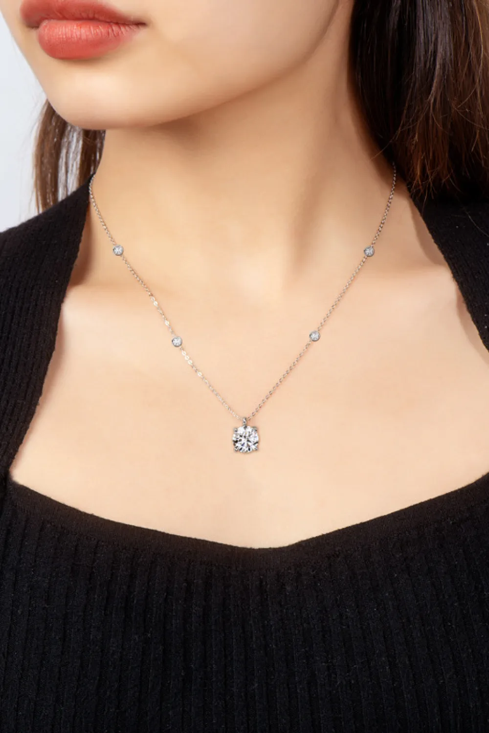 2 Carat Moissanite 4-Prong 925 Sterling Silver Necklace, image 2