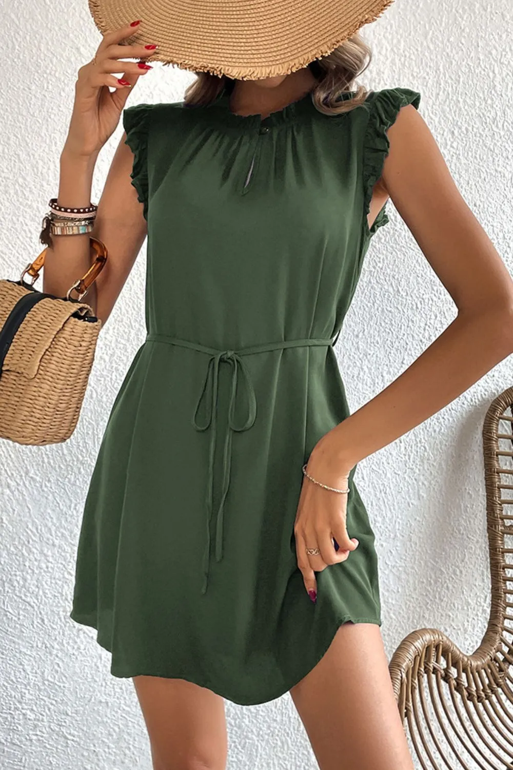 Ruffled Tie-Waist Keyhole Dress, image 4
