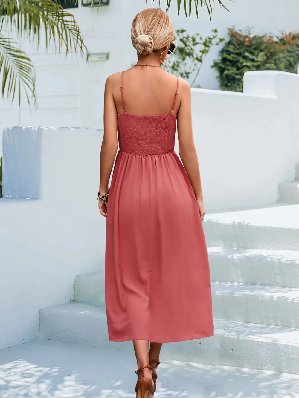 Decorative Button Spaghetti Strap Midi Dress, image 17