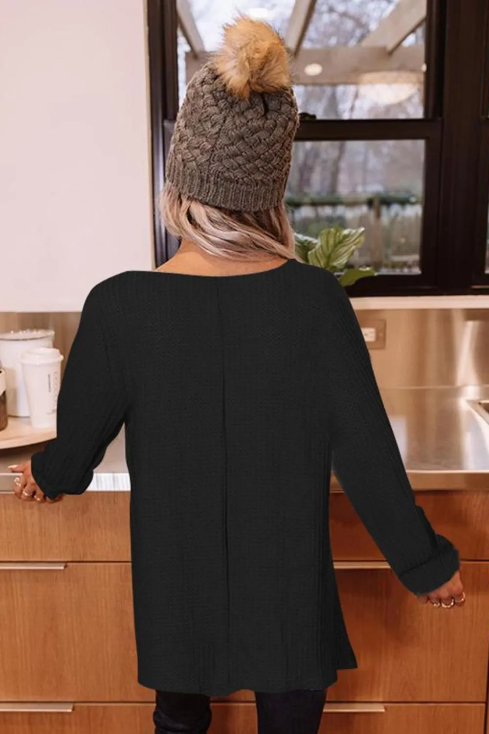 Buttoned Boat Neck Long Sleeve Blouse, image 4
