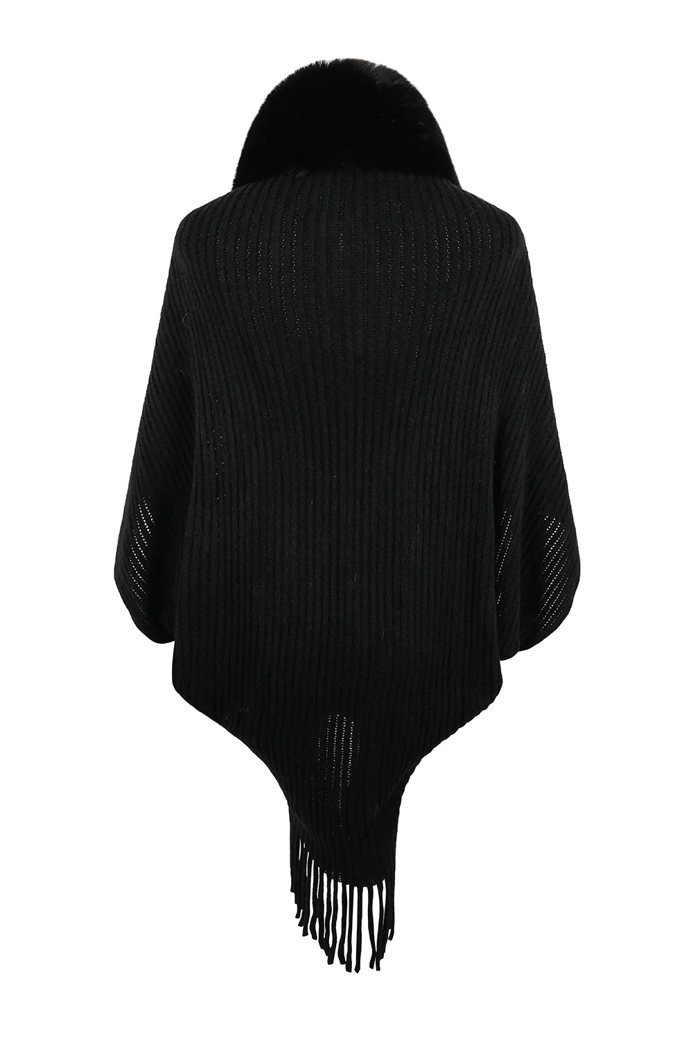 Fringe Detail Long Sleeve Ribbed Poncho, image 8