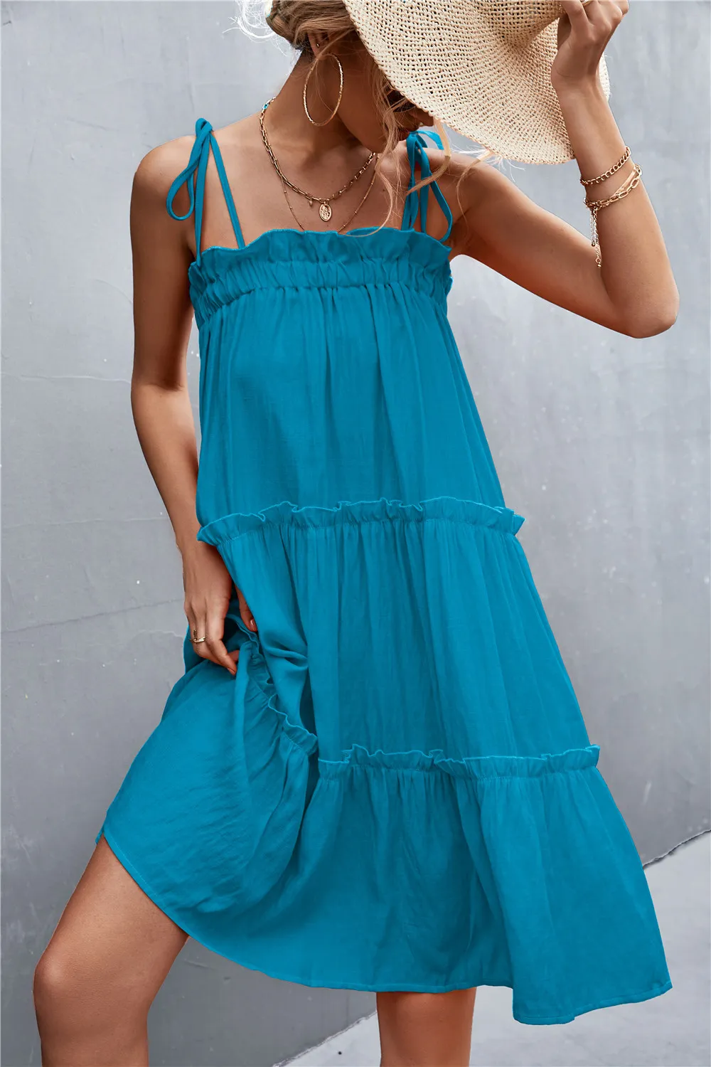 Tie-Shoulder Frill Trim Sleeveless Dress, image 19