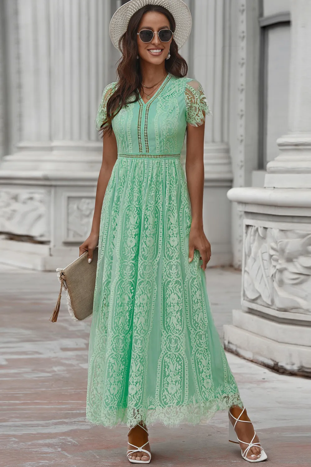 Scalloped Trim Lace Plunge Dress, image 21