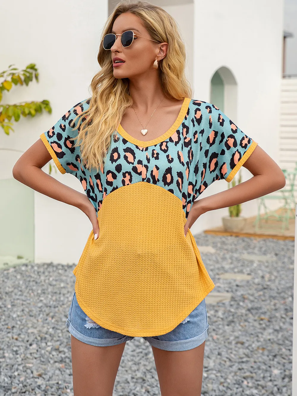 Leopard Waffle-Knit Short Sleeve Top, image 15