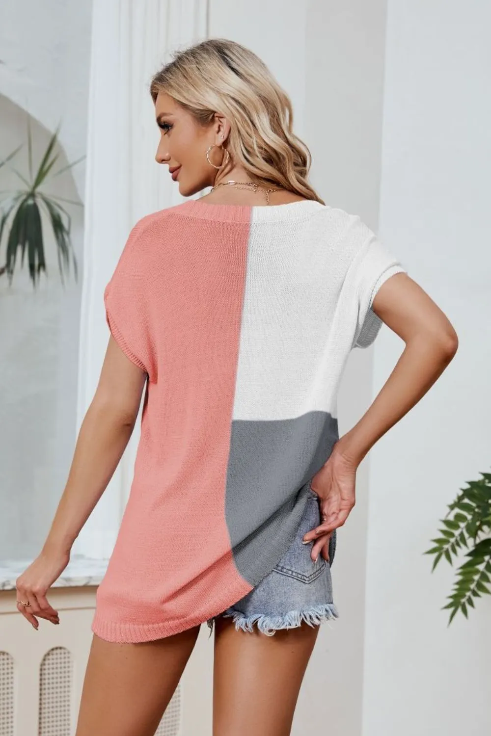 Color Block V-Neck Knit Top, image 9