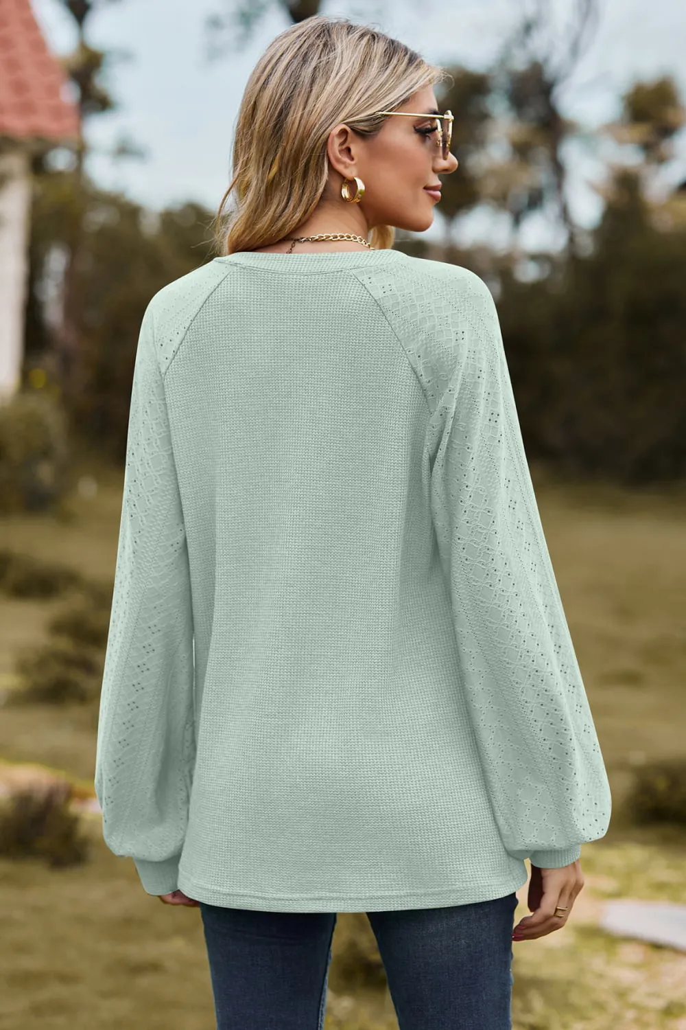 Notched Neck Raglan Sleeve Blouse, image 13