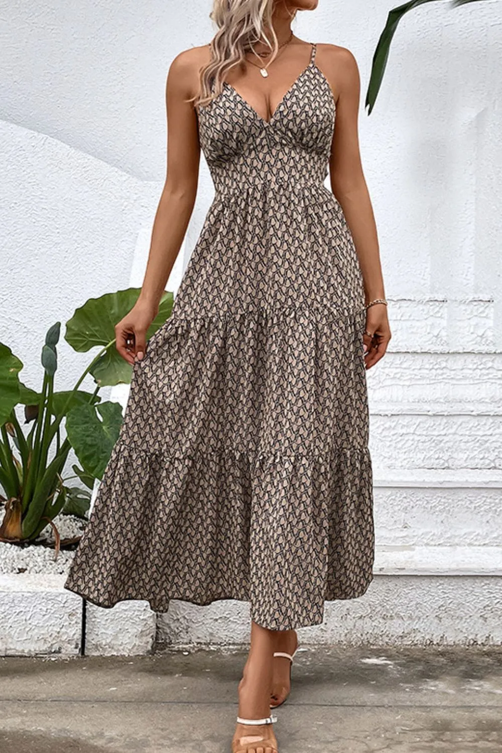 Printed Spaghetti Strap Tie Back Dress, image 4
