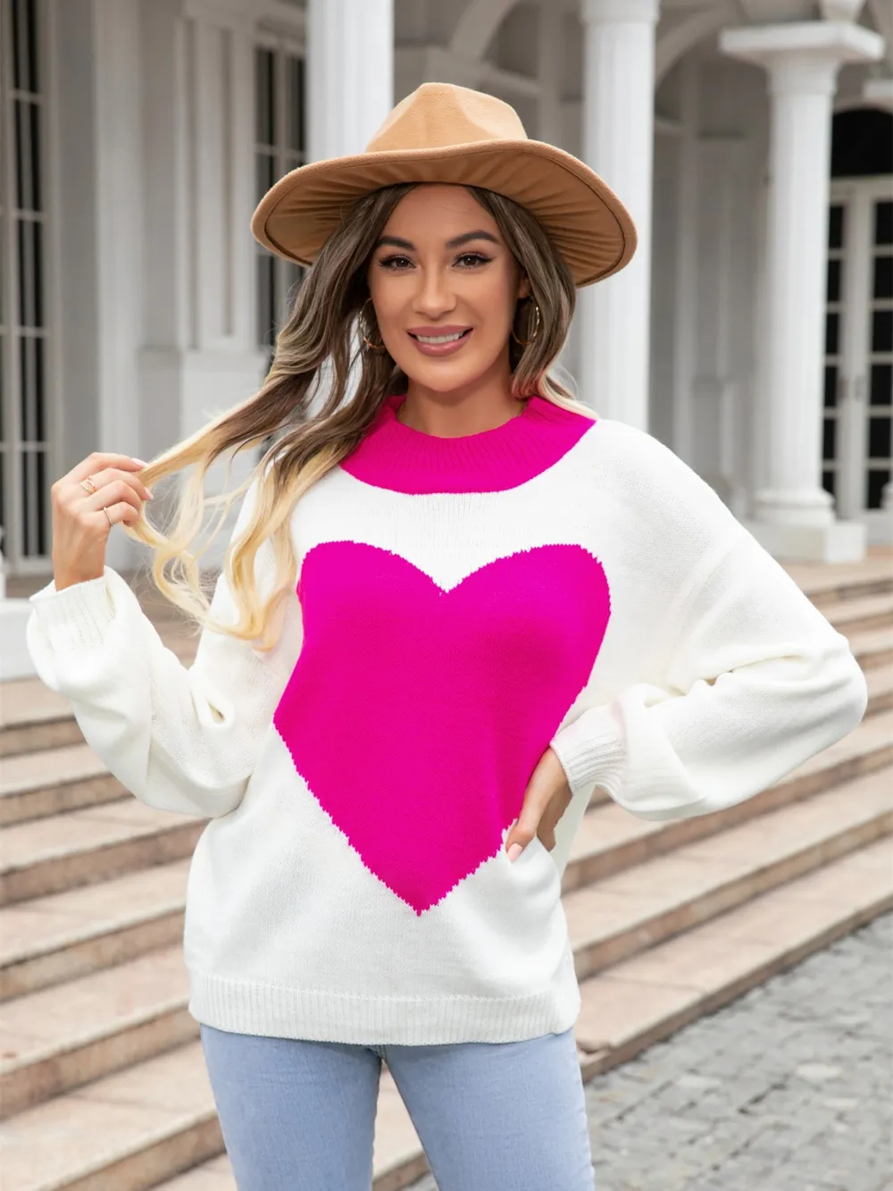 Heart Graphic Round Neck Sweater, image 4