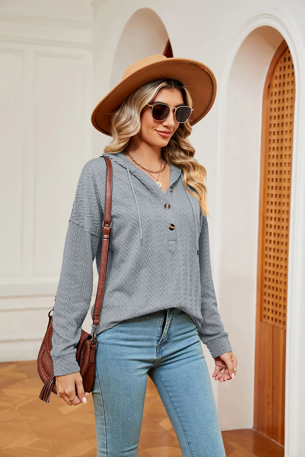 Half-Button Dropped Shoulder Hoodie, image 14