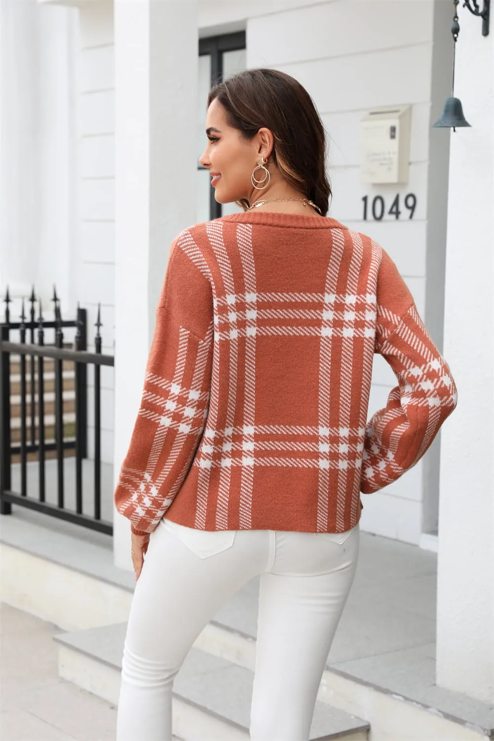 Printed Round Neck Dropped Shoulder Sweater, image 8