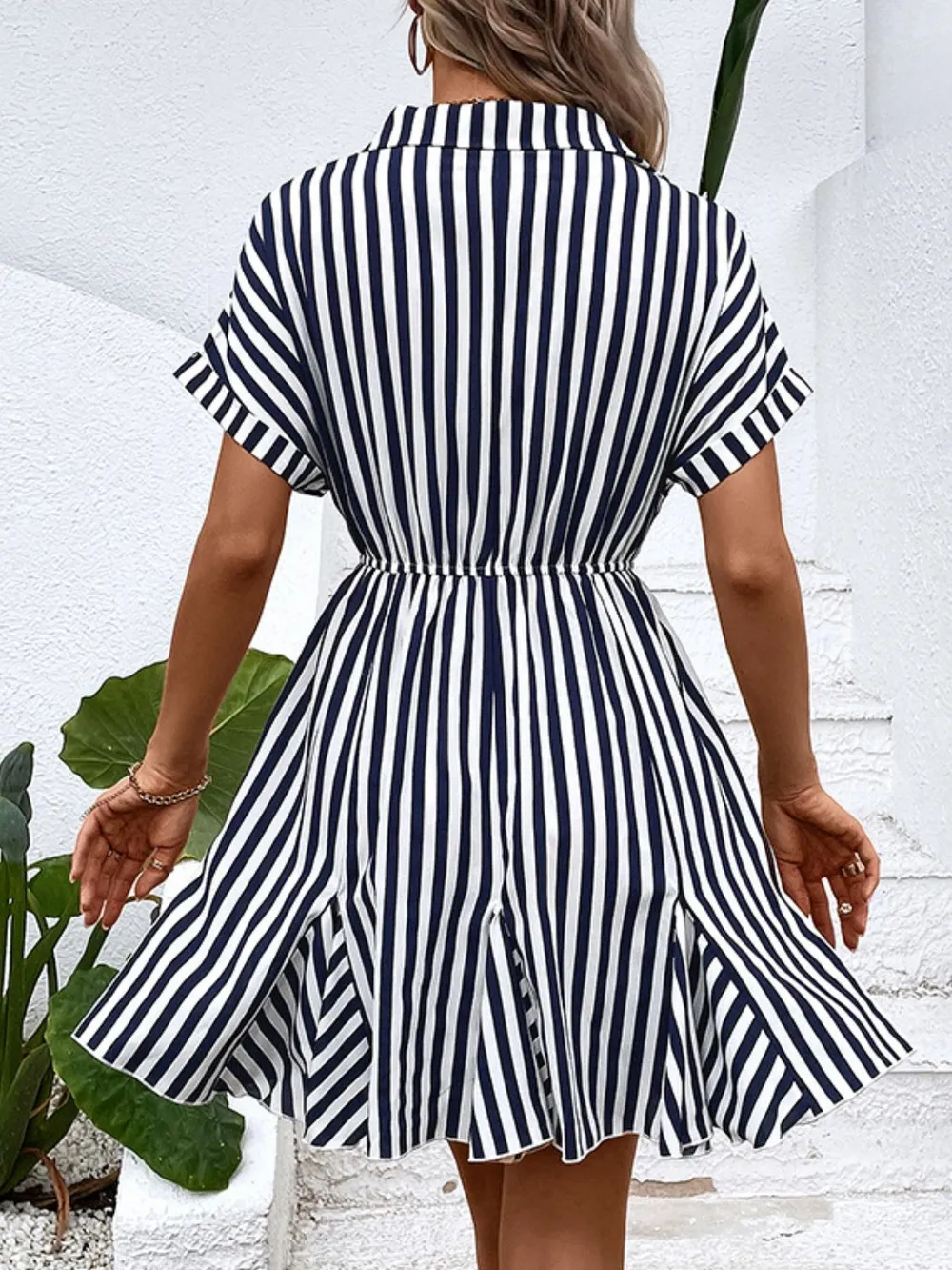 Striped Johnny Collar Mini Dress, image 5