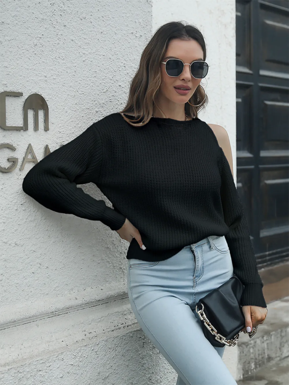 Cold-Shoulder Round Neck Sweater, image 8