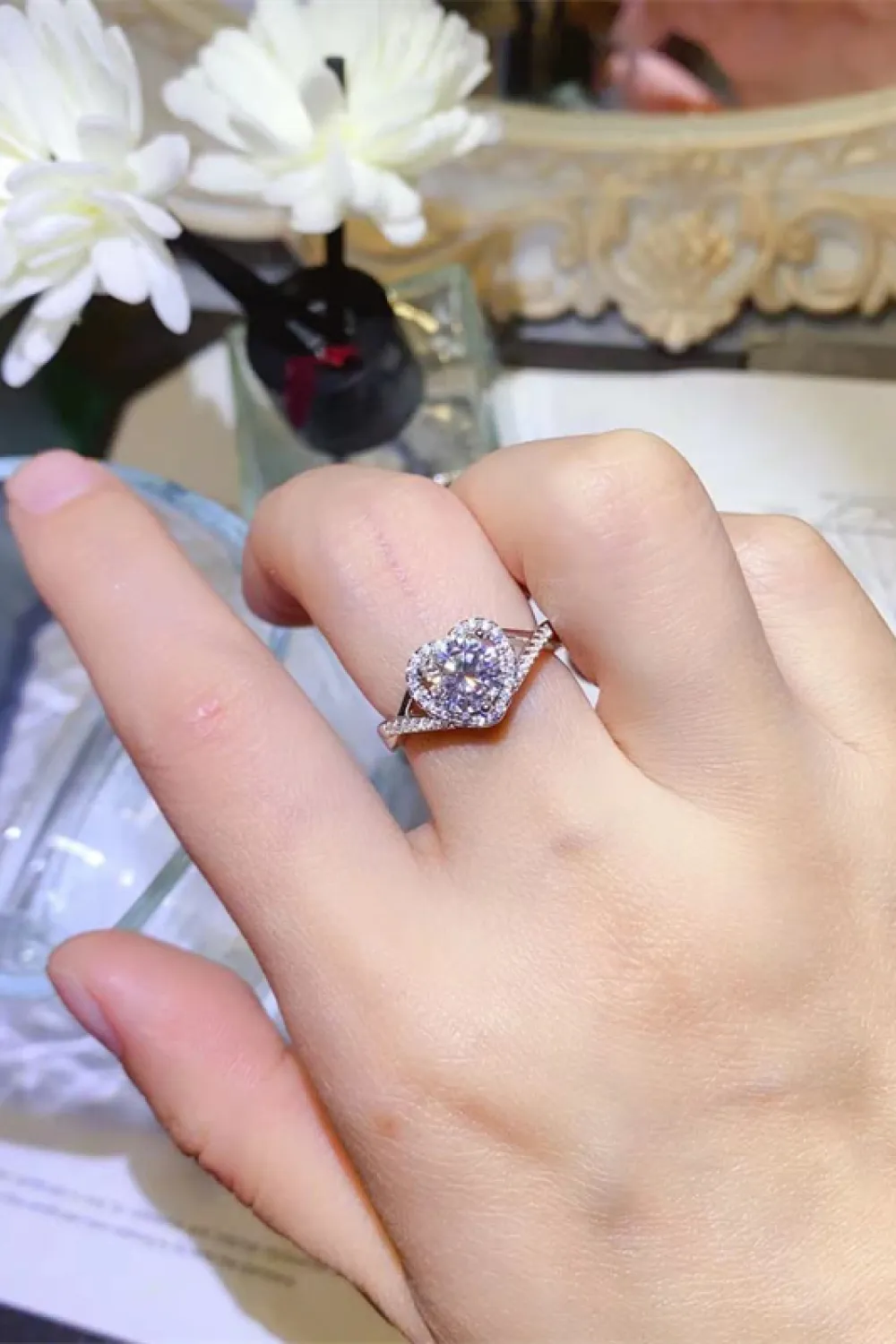 1 Carat Moissanite 925 Sterling Silver Heart Ring, image 3
