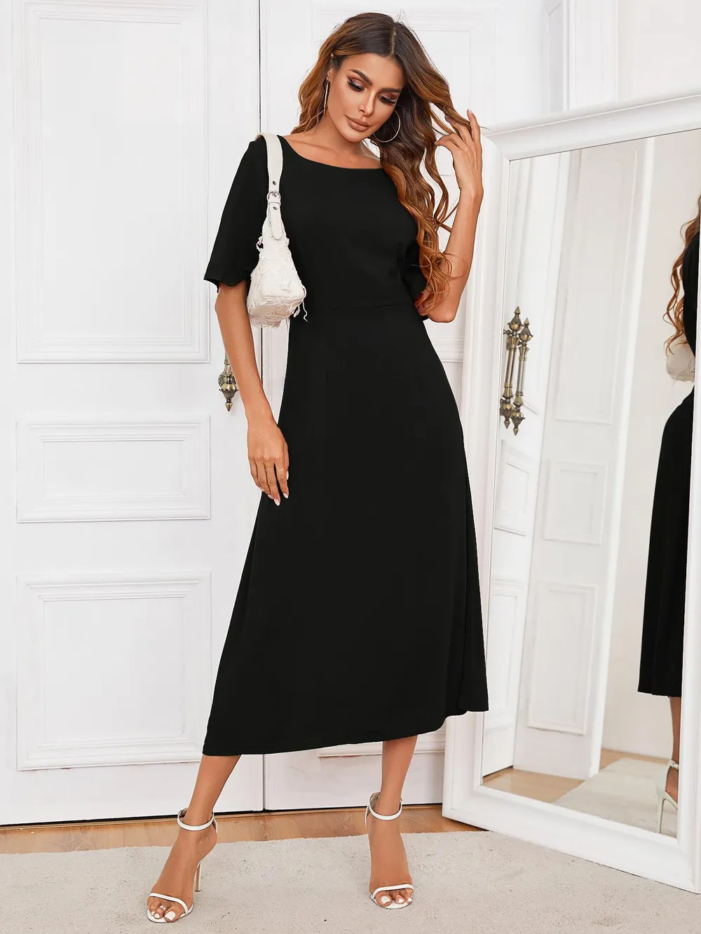 Round Neck Cutout Half Sleeve Dress, image 5