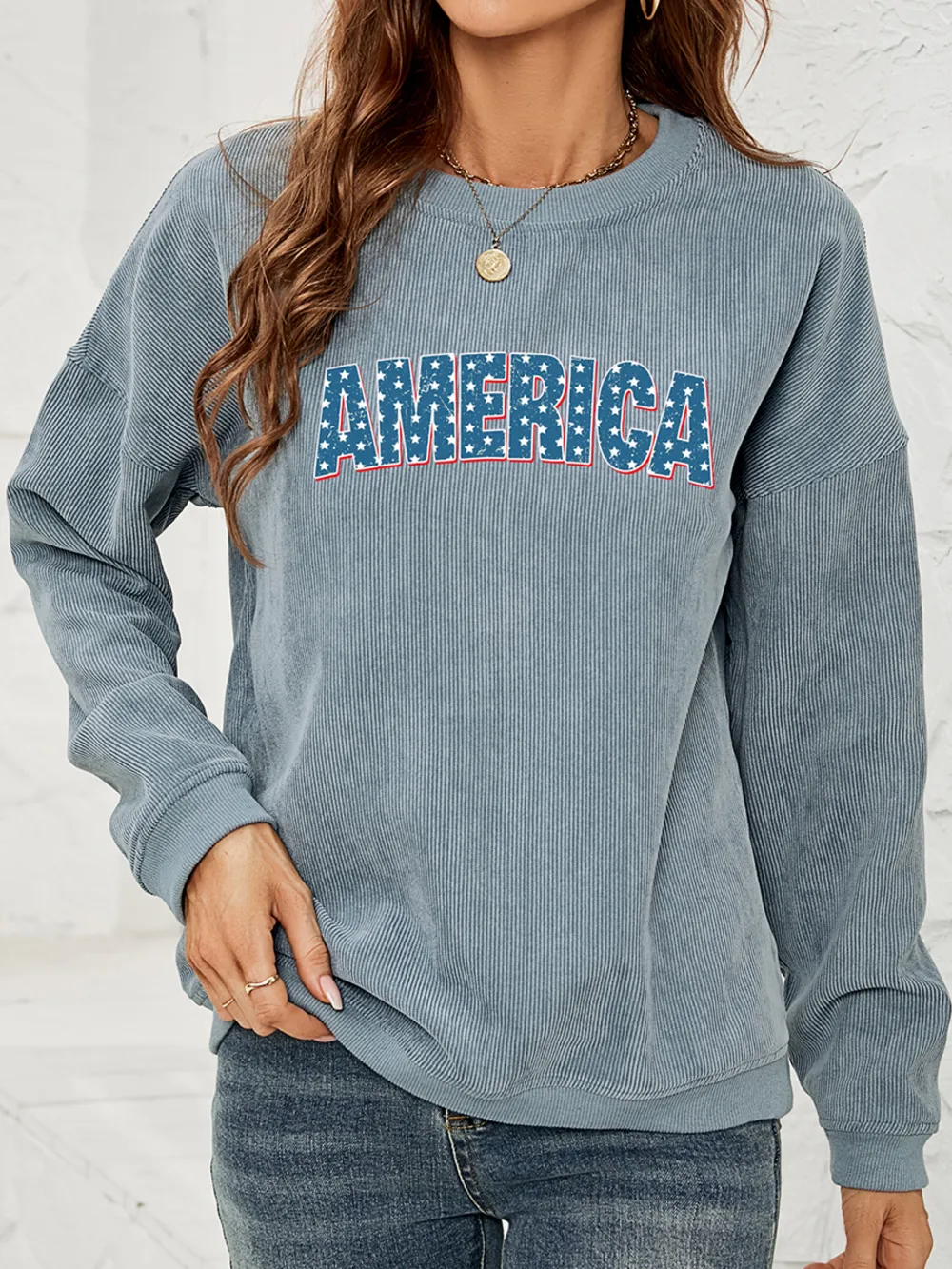 AMERICA Graphic Dropped Shoulder Sweatshirt, image 11