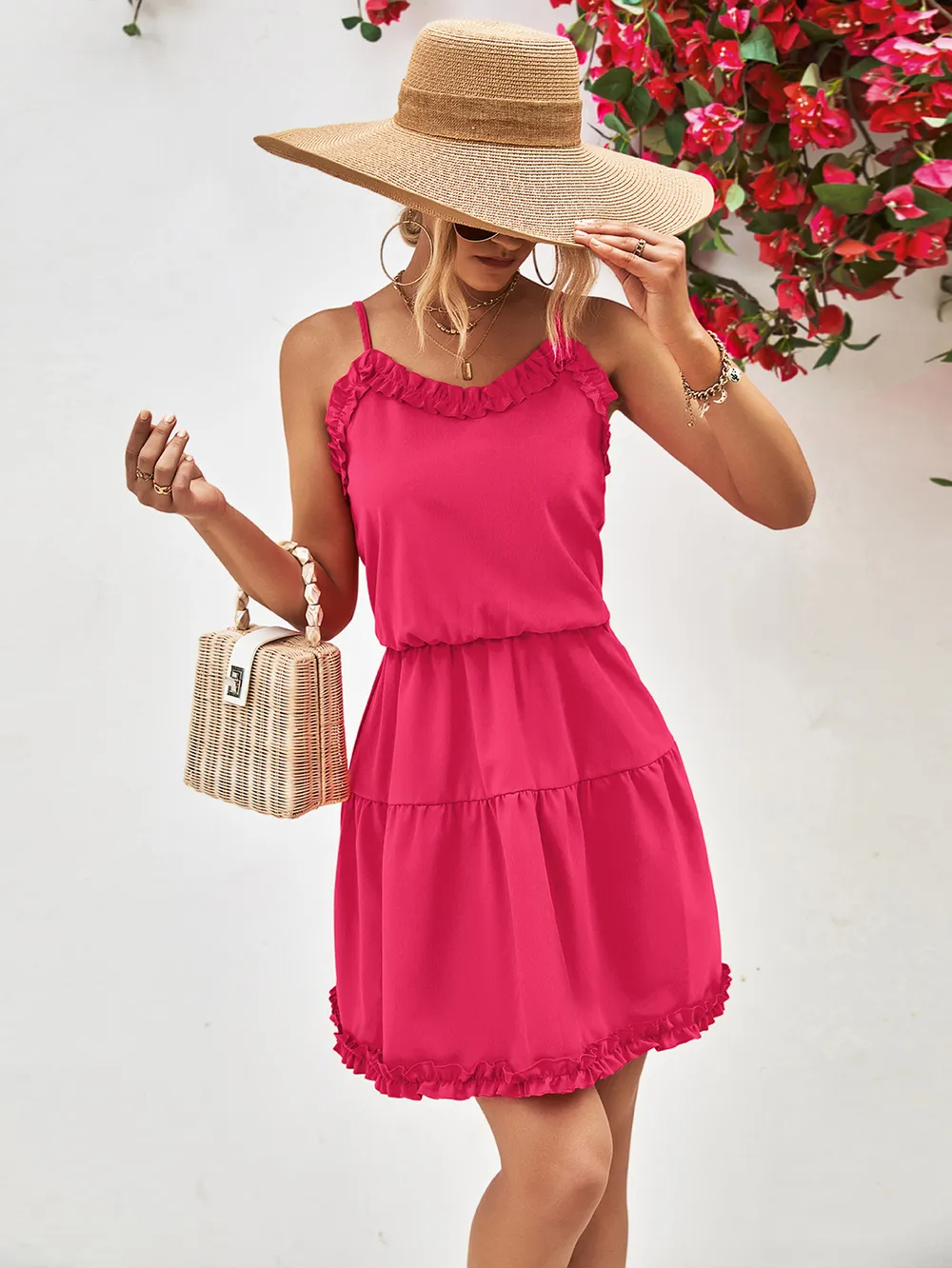 Frill Trim Spaghetti Strap Mini Dress, image 9