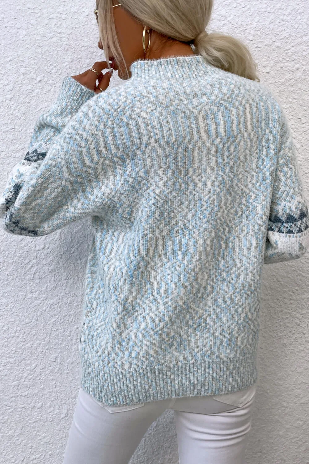 Snowflake Pattern Mock Neck Sweater, image 8